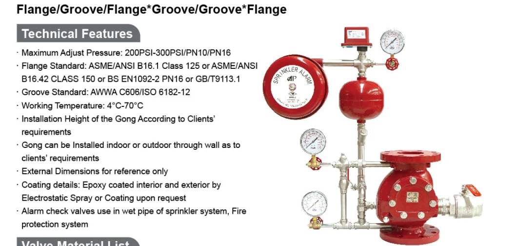 DN150 Fire Sprinkler System Wet Type Fire Alarm Check Valves with FM